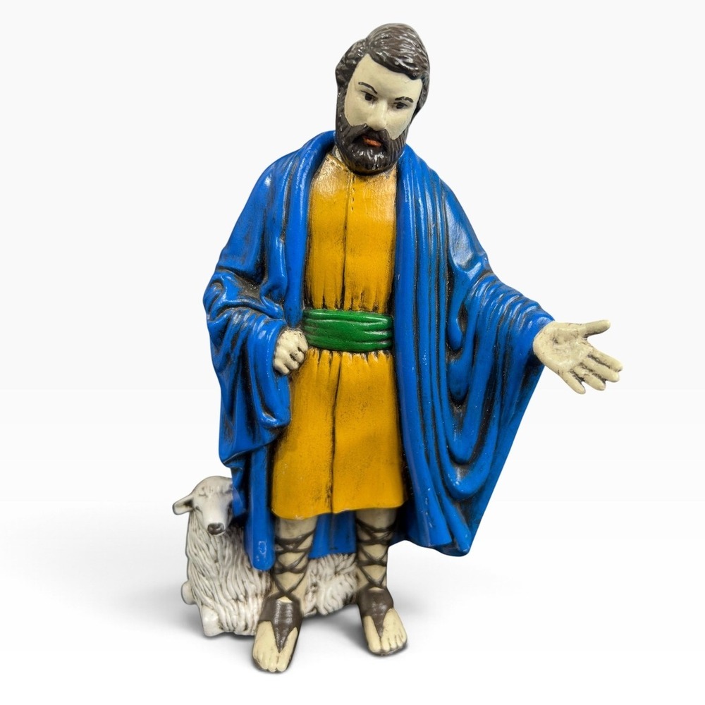 Vintage 1970s Holland Mold Nativity Shepherd with Sheep Ceramic Figurine 8 inch
